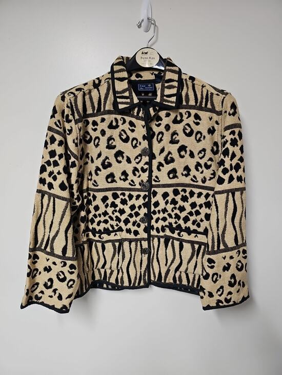 Jane Ashley Jackets & Blazers - Jane Ashley Vtg Carpet Rug Jacket Sz Large Animal Print Boho Office Work Blazer